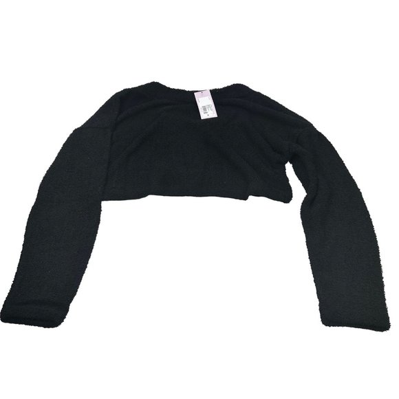 Wild Fable Women's Size Small Cropped Cozy Cardigan Fuzzy V-Neck Button Up Black - Picture 1 of 13